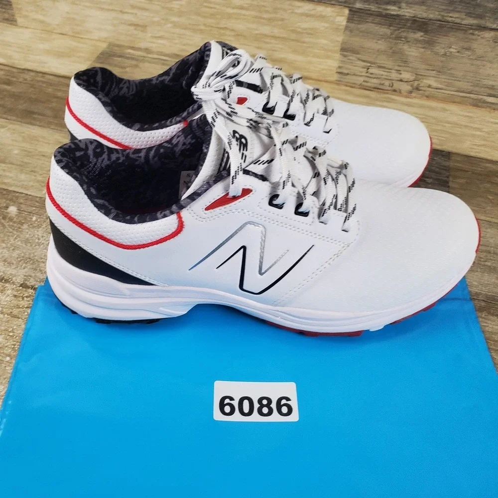 New Balance Brighton Mens Golf Shoes Sz 9 D White Black Leather Spike Sneakers